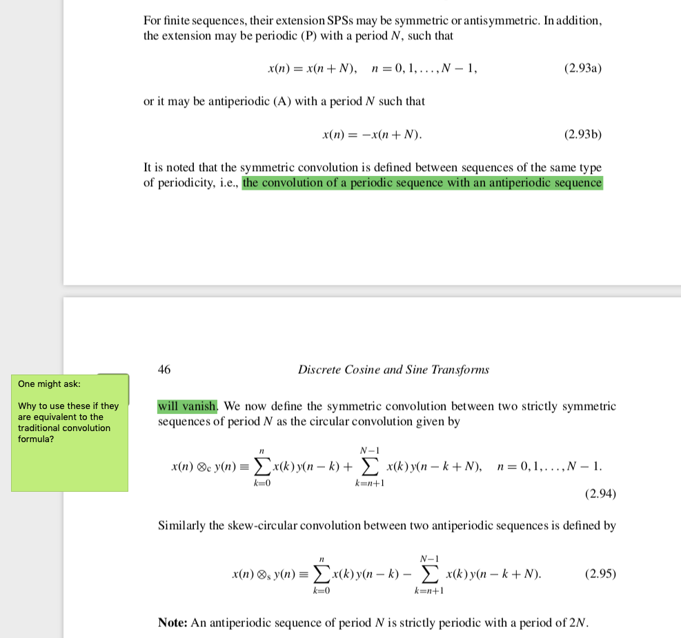 Page 45-46 of book: Discrete Cosine and Sine Transforms. This page shows the definition for Circular and Skew-Circular Convolutions