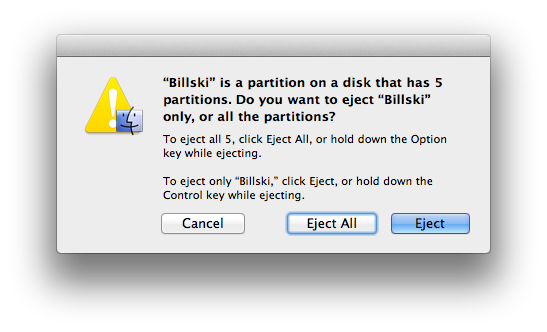 Finder recognition of multiple volumes, at eject time