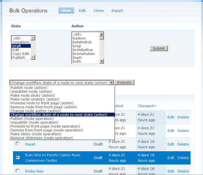 preconfigured views bulk operations