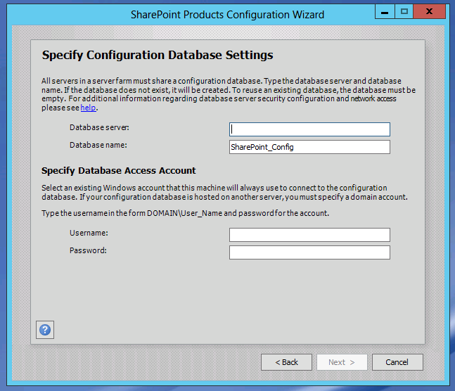 Specify Configuration Database Settings