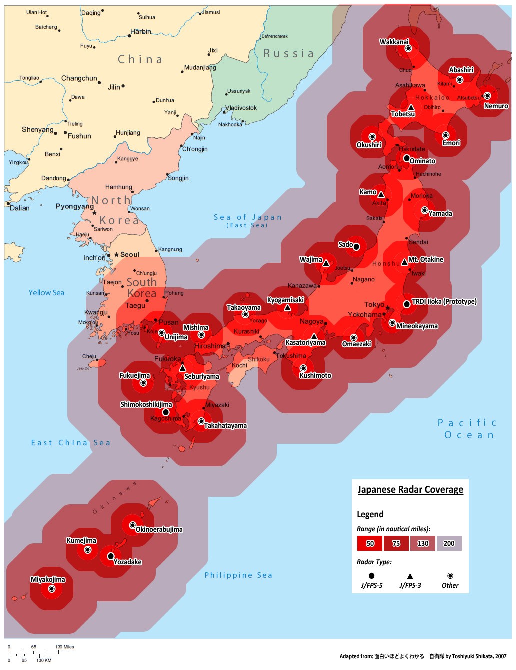 Radar coverage map of Japan