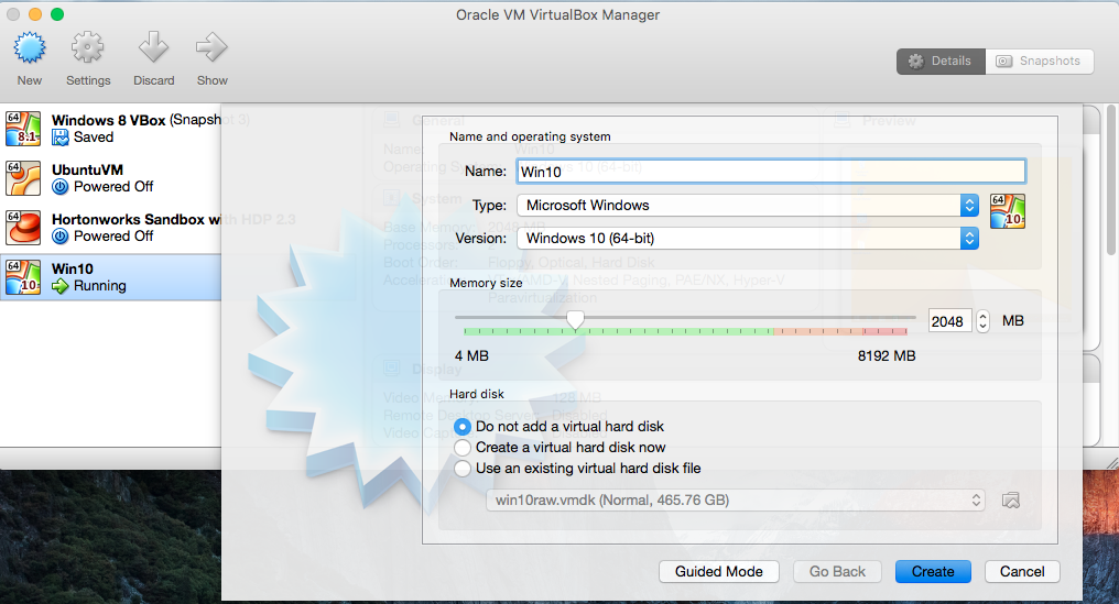 creating the new virtual machine