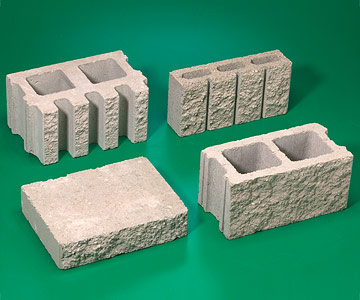 Different types of concrete cinder blocks