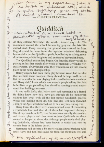 Rowling's handwritten notes on chapter 11 of "Harry Potter and the Philosopher's Stone". Text transcribed above.