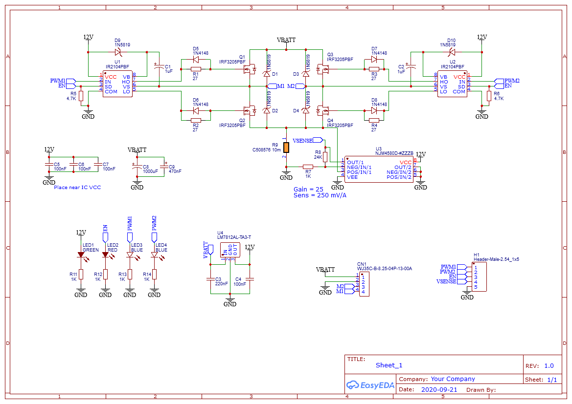 Brushed DC motor H Bridge schematic