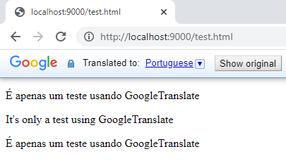 resultado do google tradutor usando a classe notranslate