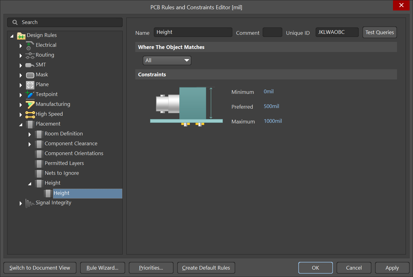 Design Rules dialog box of Altium Designer