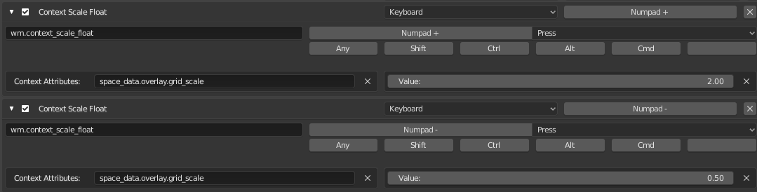 shortcuts in the user prefferences