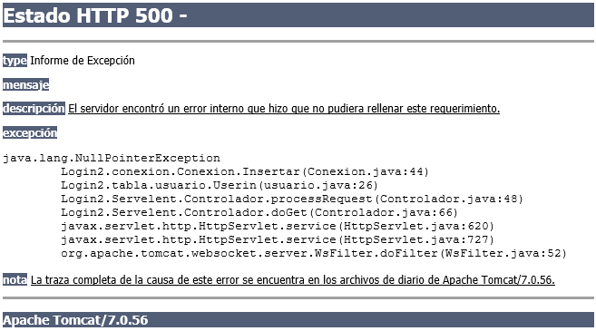 Error que tira en la web 