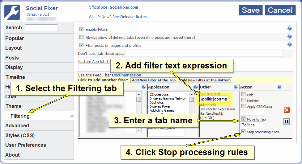 Social Fixer filtering instructions