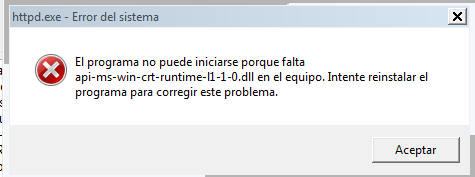 Error al ejecutar Servidor Apache de XAMPP