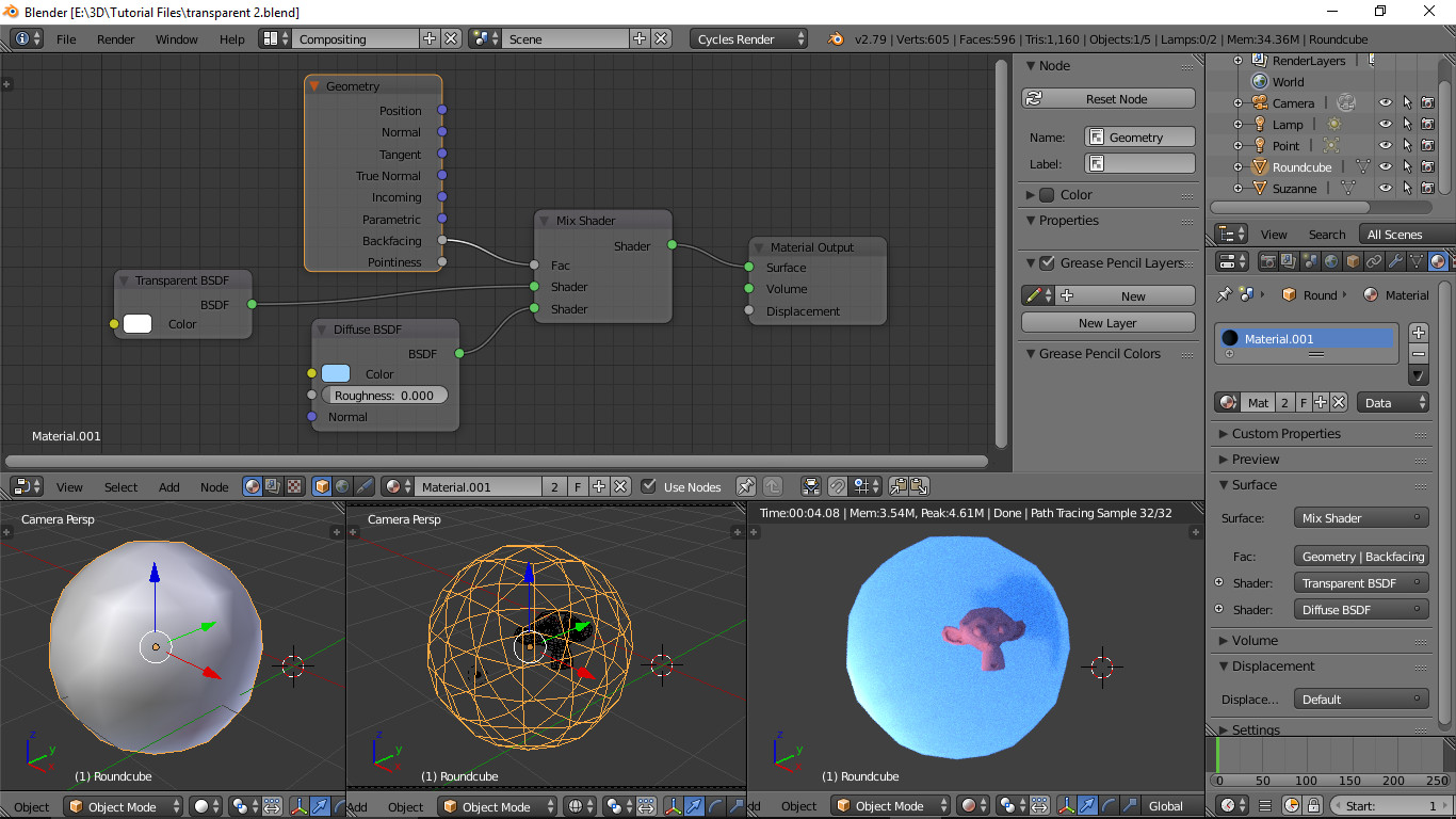 node layout for material with transparent front faces