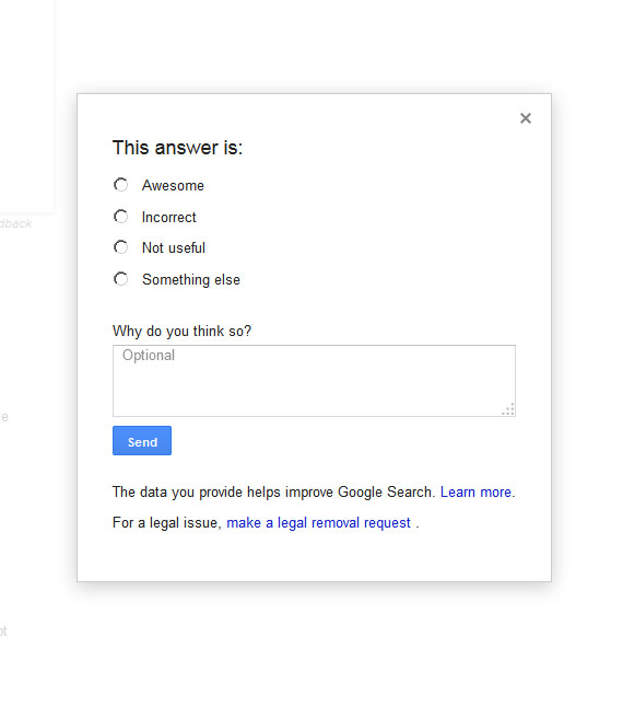 Google feedback form for Stack Overflow question