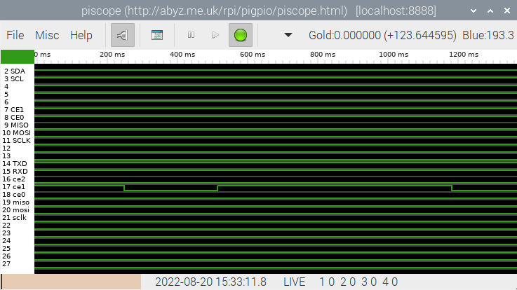 piscope when manually connecting GPIO17 to GND