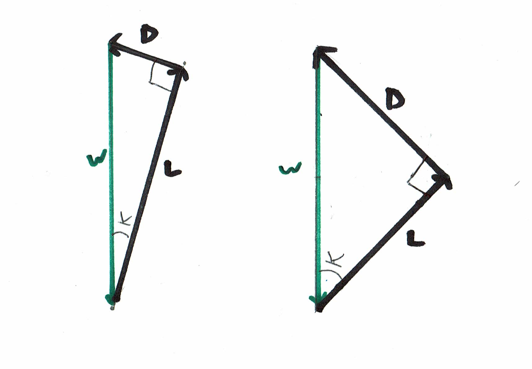 Gliding flight at two different ratios of Lift to Drag