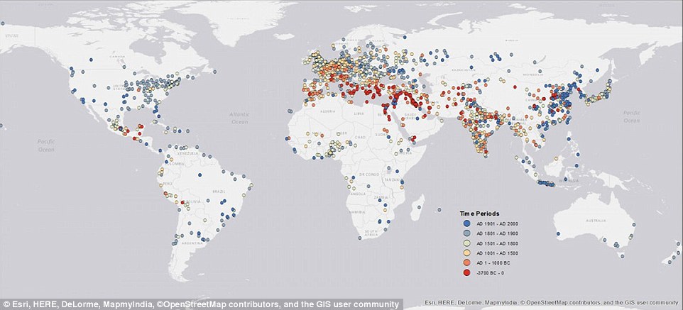 world map of cities by founding