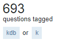 Screenshot of number of results for [kdb] or [k] search