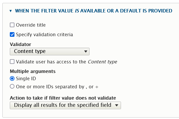 Filter value is available section