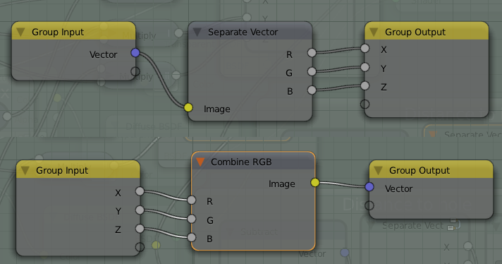 Node groups "Separate Vector" (top) and "Combine Vector" (bottom)