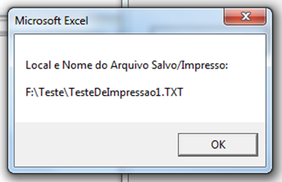 Mensagem do sucesso da impressão do primeiro arquivo
