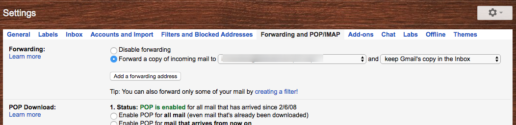 Unconditional Forwarding of all email to this Gmail Account