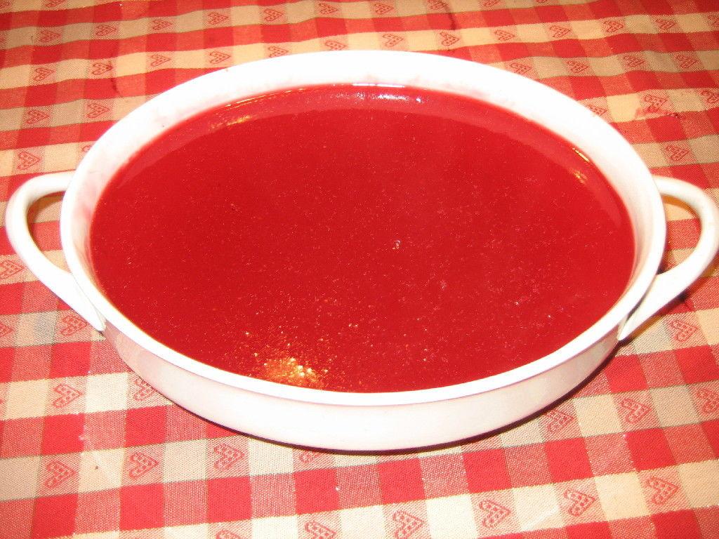 bright red goo in a plate-sized pan