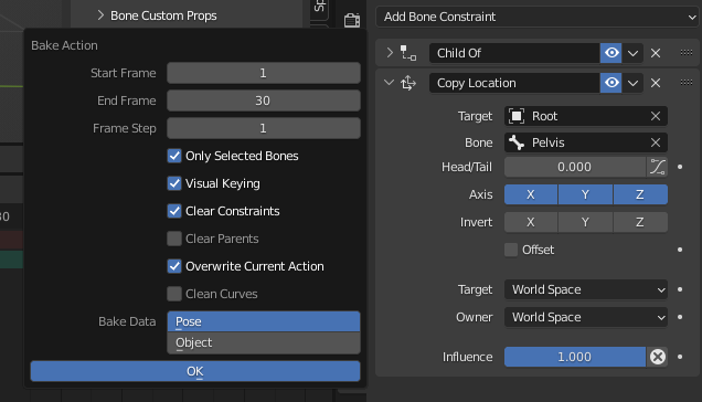 bake action settings