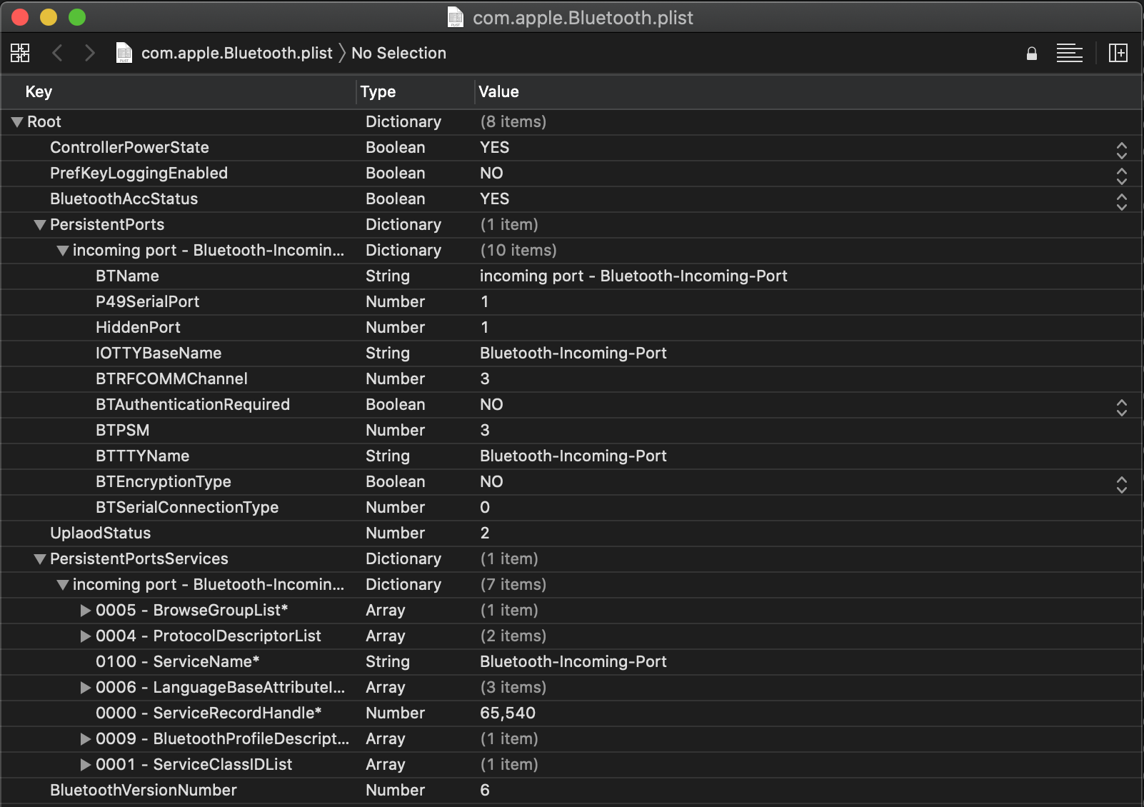 bluetooth plist