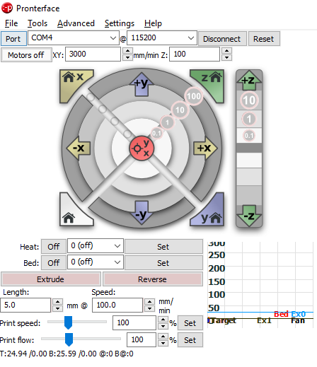 Pronterface GUI extract: after connecting