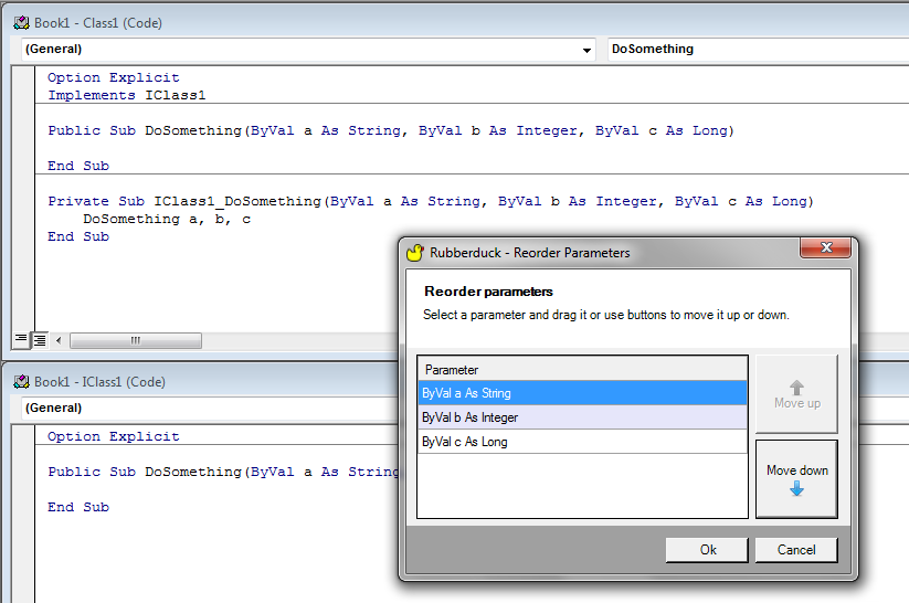 DoSomething(ByVal a As String, ByVal b As Integer, ByVal c As Long)