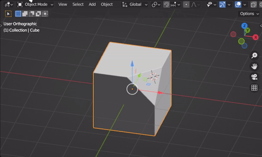 animated gif showing the steps described above being applied to carefully set a suzanne on a beveled corner of the default cube