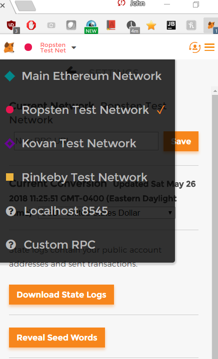 Metamask dropdown