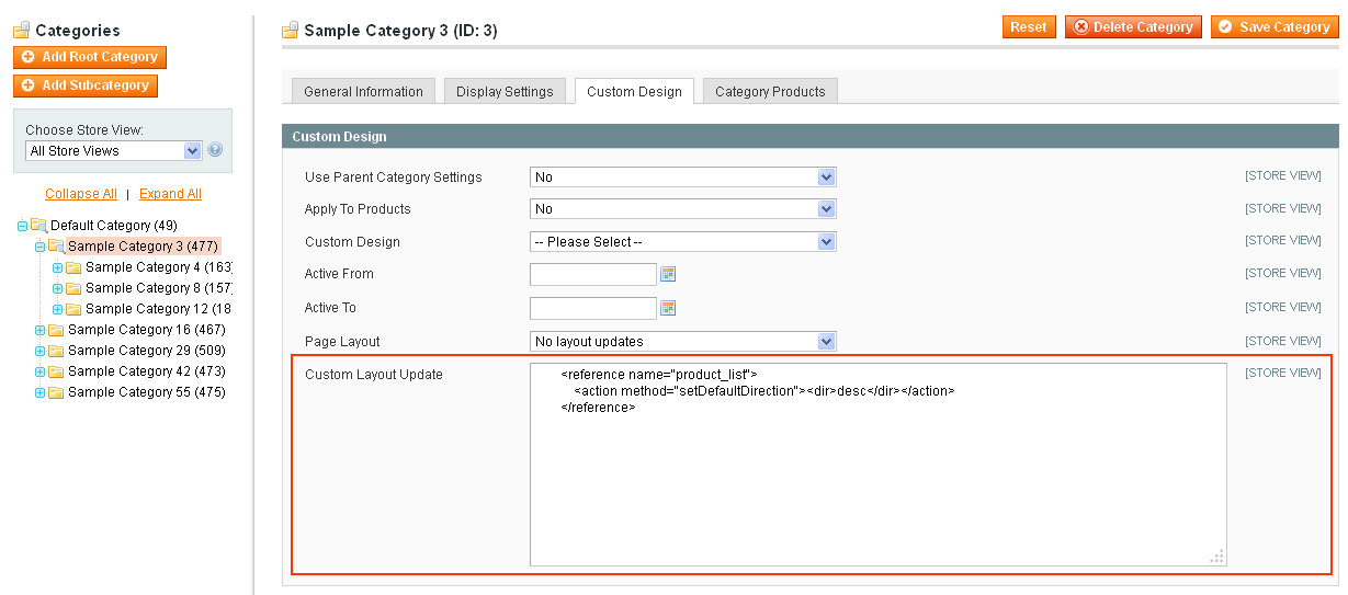 Set the default order direction by using Custom Design XML