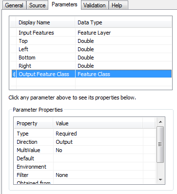 Script tool parameters dialog