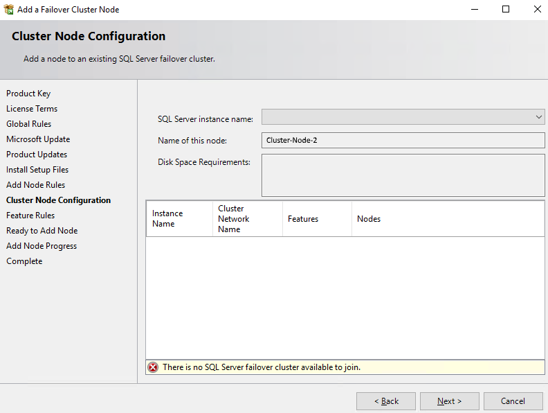 SQL Server Installation - Cluster Node Configuration