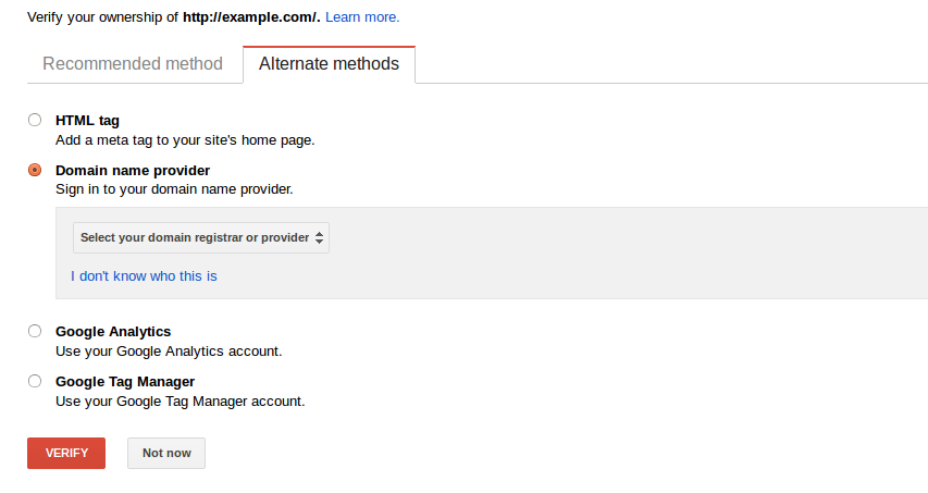 Alternate methods to verify site in Google Webmaster