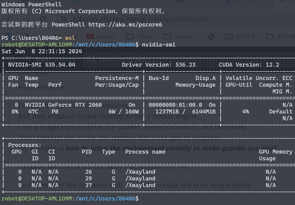 nvidia-smi output in wsl2 ubuntu