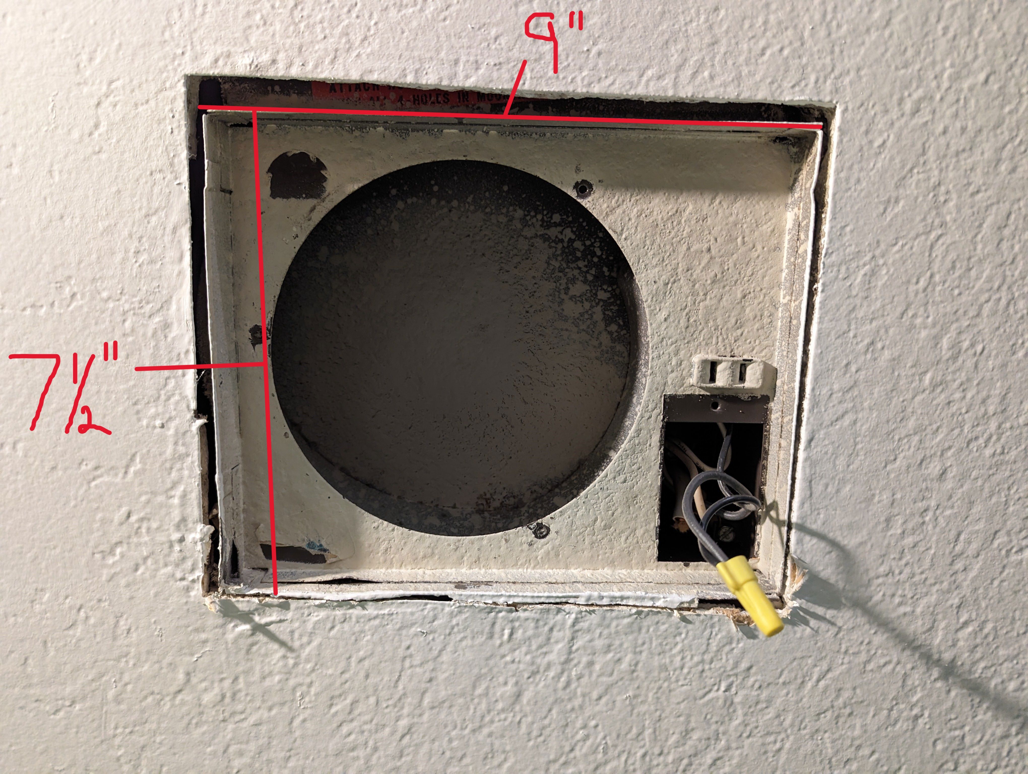 image showing fan mounting bracket measuring nine inches by seven and a half inches