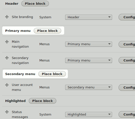 Drupal 8 Block Menu regions