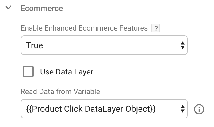 Screenshot of settings to read EEc data from variable in GTM