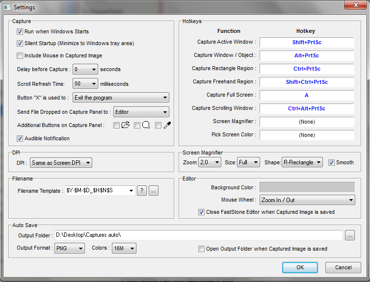 FastStone Capture Parameter Window