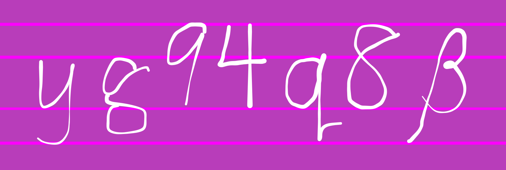 Figure 3: y, g, 9, 4, q, 8, β