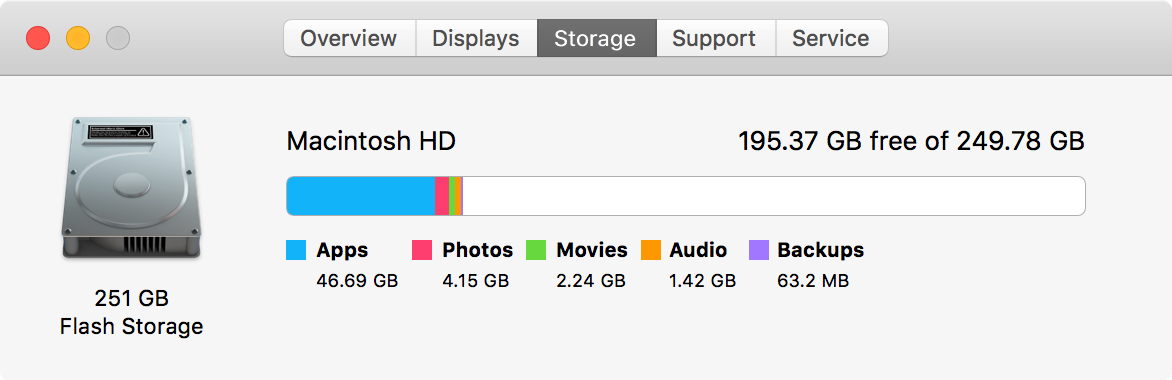 Screenshot of hard drive storage