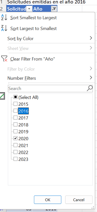 Cambiando el filtro a 2020