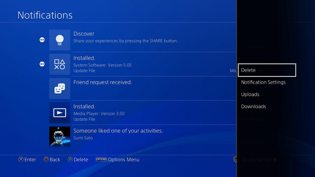 Playstation 4 interact showing button icons in the corner