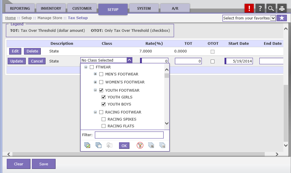 Current Class Selection Dropdown & Tax Rate Page Design