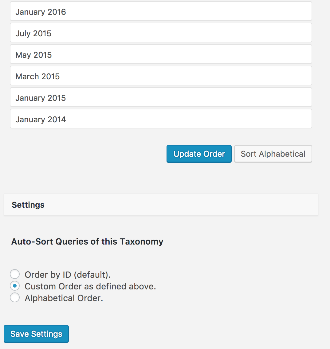 Custom Taxonomy Order NE display