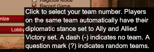 A screenshot showing the tooltip which appears on hover of the Team selector button