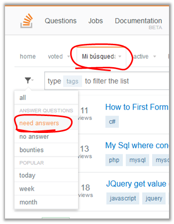 Pestaña personalizable de Stack Overflow