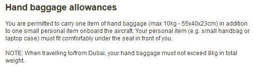 Hand baggage allowances